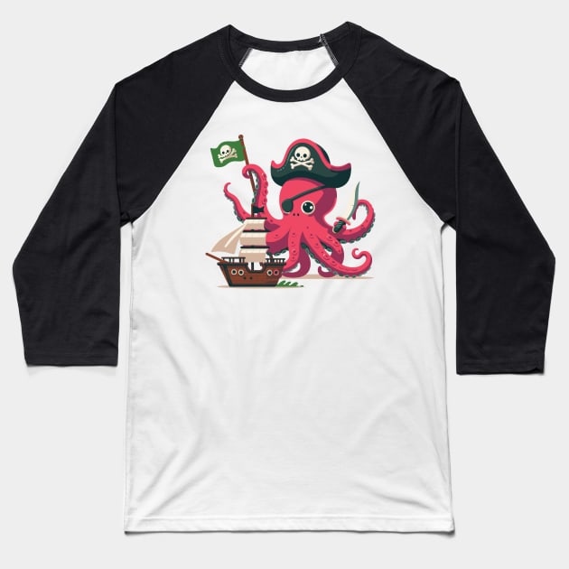 Pirate Octopus Baseball T-Shirt by Yopi